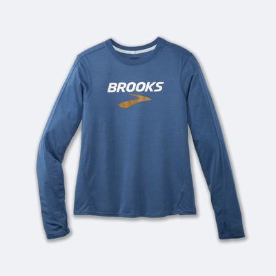 Brooks Distance Grafične Long Sleeve Ženske Majice Modre Sive | Slovenija-40139