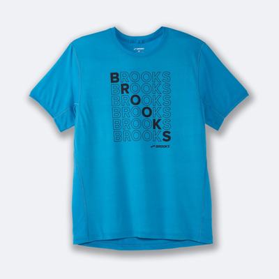 Brooks Distance Grafične Short Sleeve Moški Majice Modre | Slovenija-29653