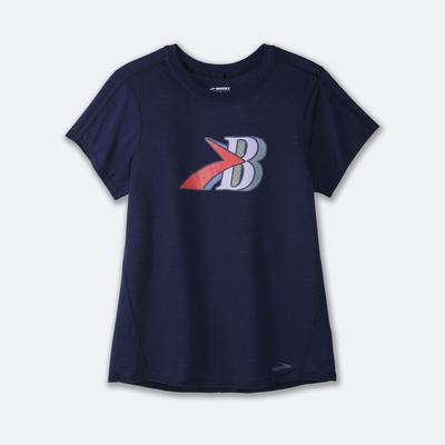 Brooks Distance Grafične Short Sleeve Ženske Majice Temno Modre | Slovenija-53901