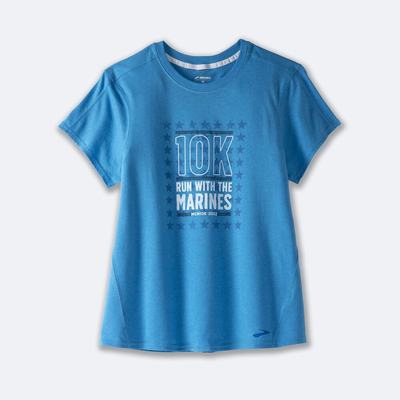 Brooks MCM22 Distance Grafične Short Sleeve Ženske Majice Modre | Slovenija-76324