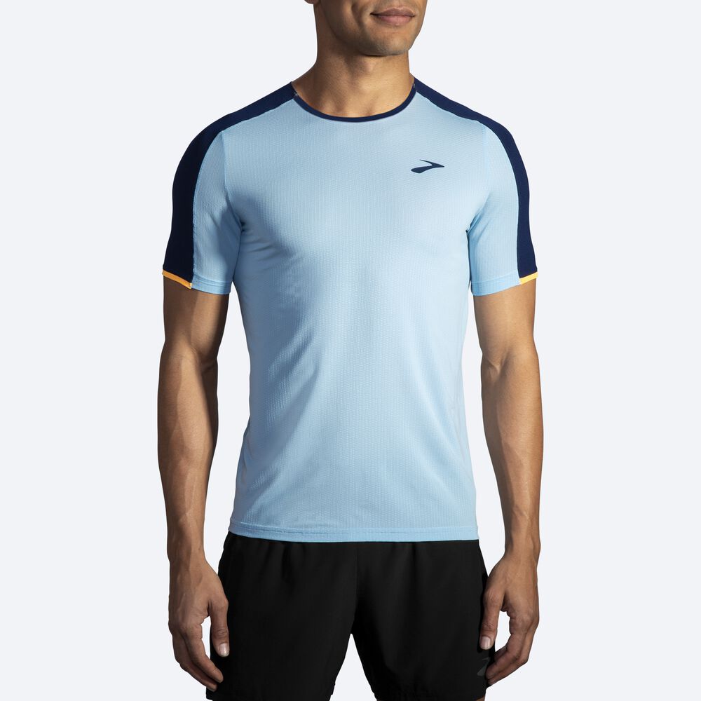 Brooks Atmosphere Short Sleeve Moški Majice Temno Modre Oranžne | Slovenija-14853