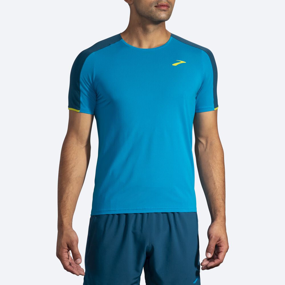 Brooks Atmosphere Short Sleeve Moški Majice Modre Temno Zelene | Slovenija-71205