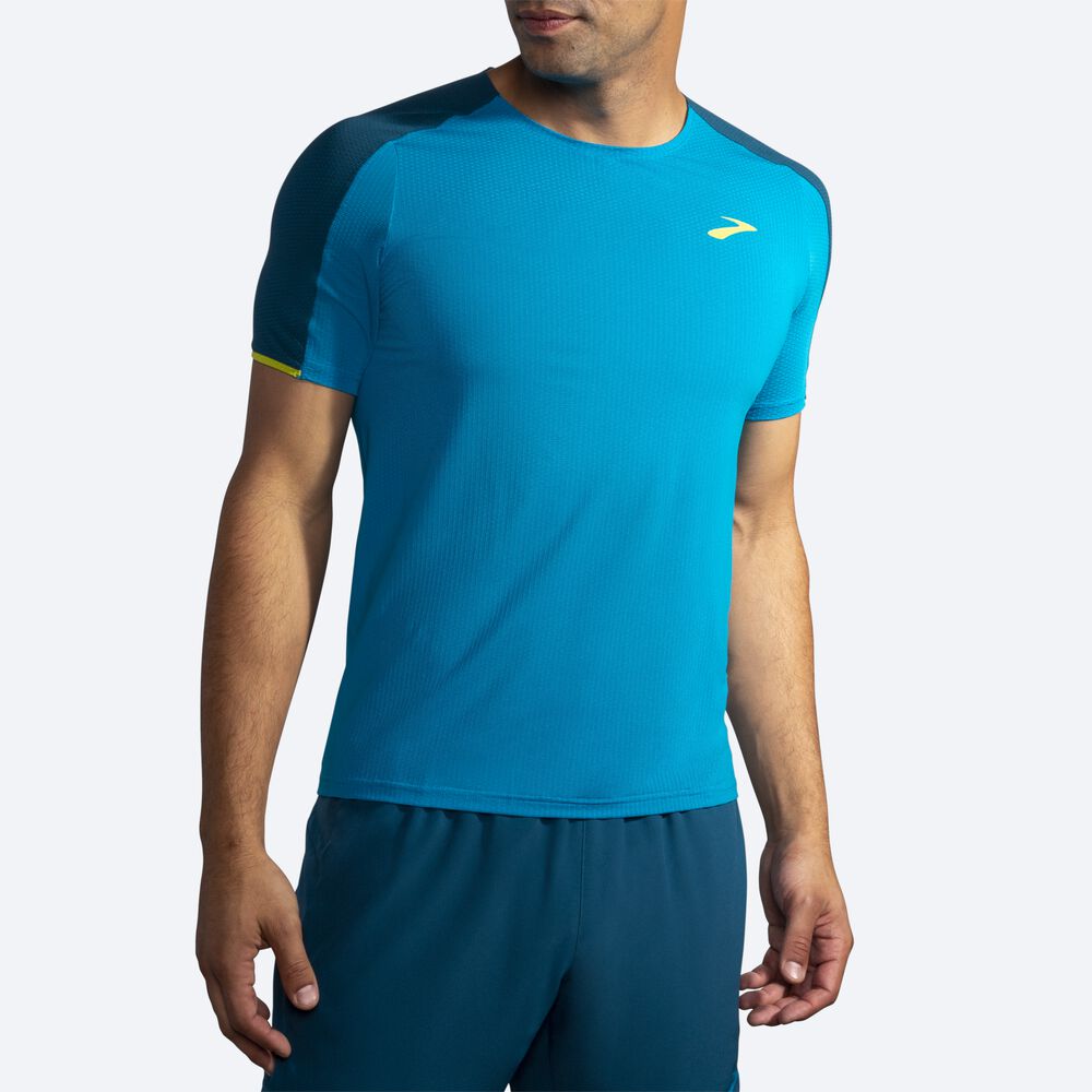 Brooks Atmosphere Short Sleeve Moški Majice Modre Temno Zelene | Slovenija-71205