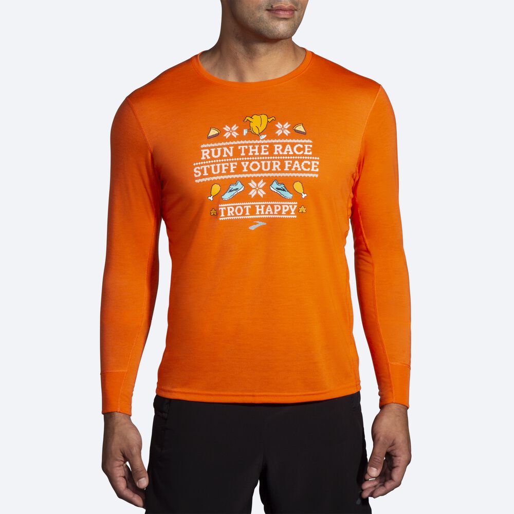 Brooks Distance Grafične Long Sleeve Moški Majice Oranžne | Slovenija-32108