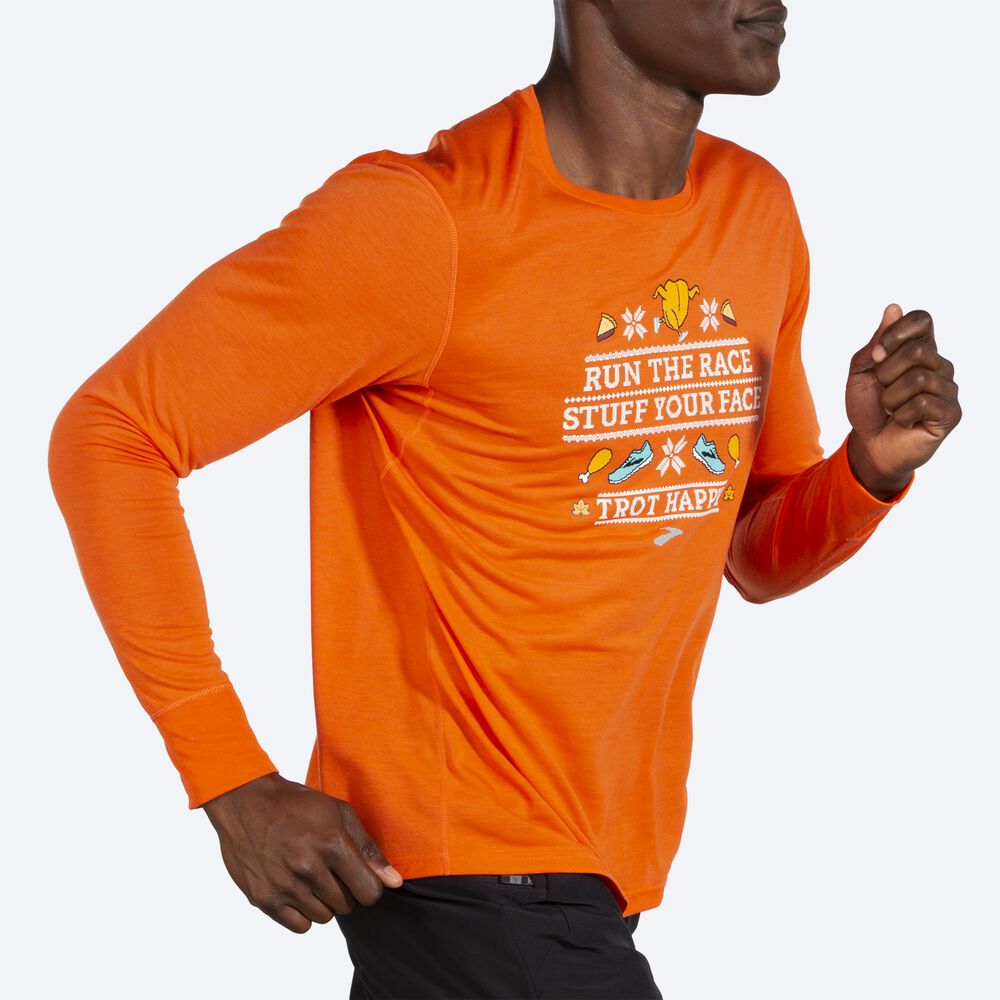 Brooks Distance Grafične Long Sleeve Moški Majice Oranžne | Slovenija-32108