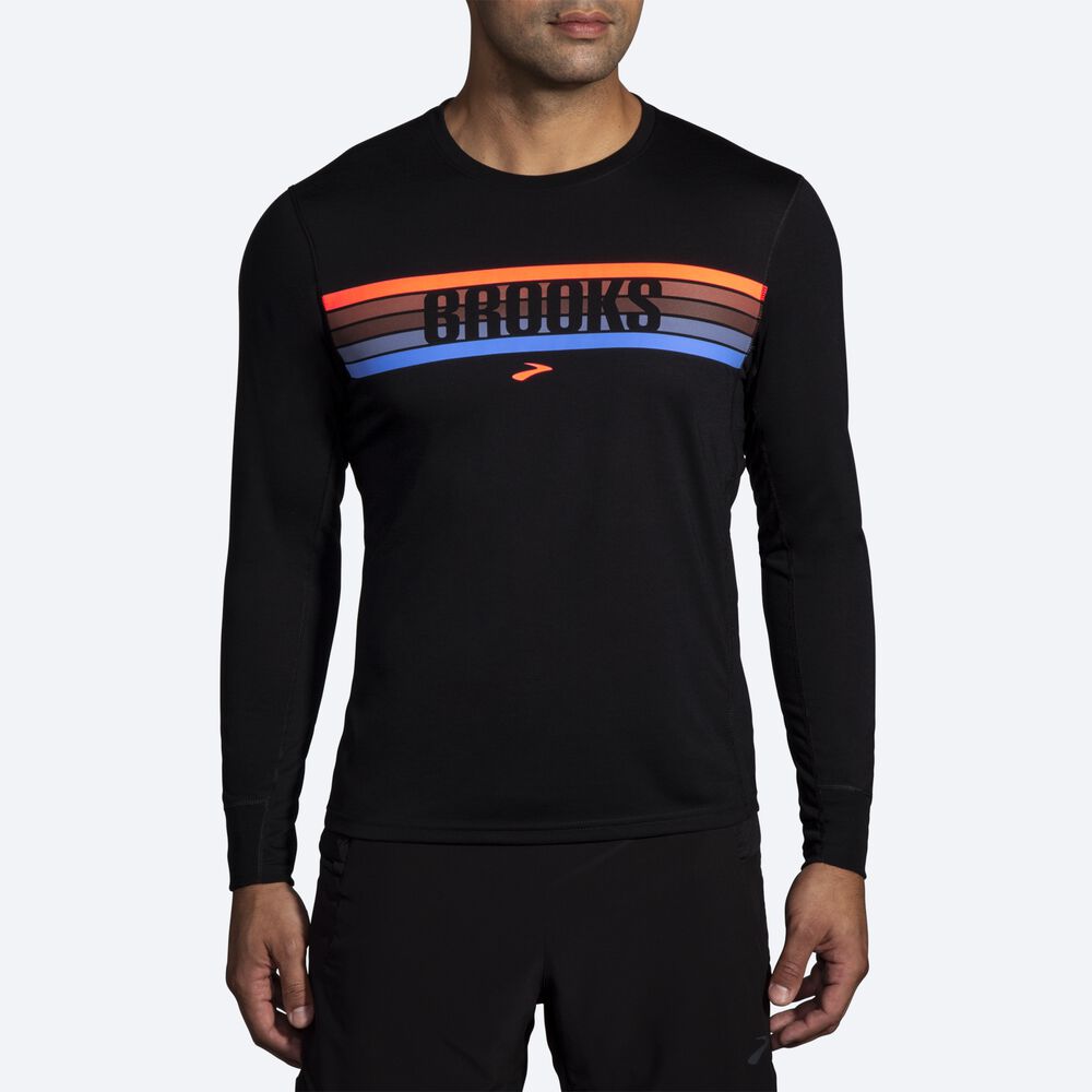 Brooks Distance Grafične Long Sleeve Moški Majice Črne | Slovenija-63928