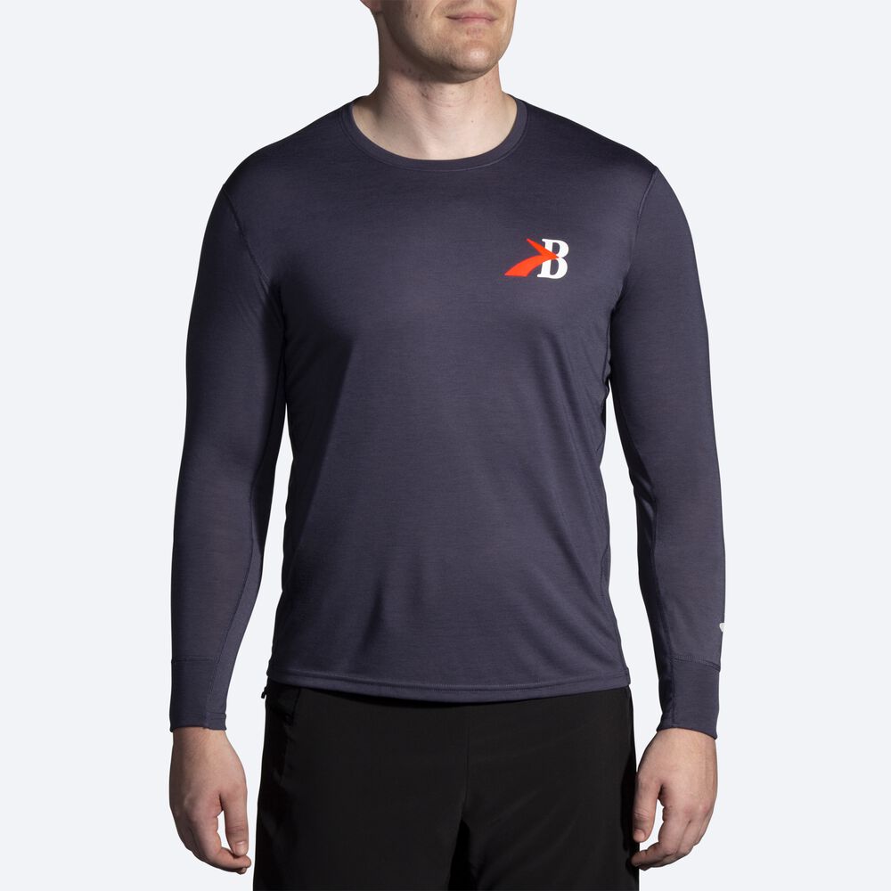 Brooks Distance Grafične Long Sleeve Moški Majice Temno Modre | Slovenija-78641