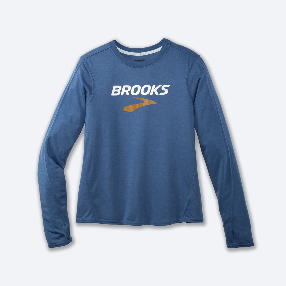 Brooks Distance Grafične Long Sleeve Ženske Majice Modre Sive | Slovenija-40139