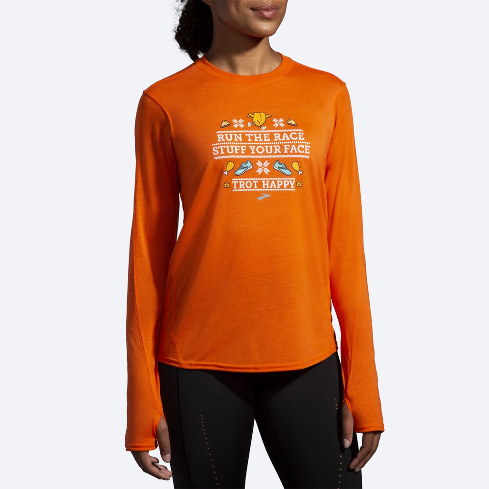 Brooks Distance Grafične Long Sleeve Ženske Majice Oranžne | Slovenija-48502