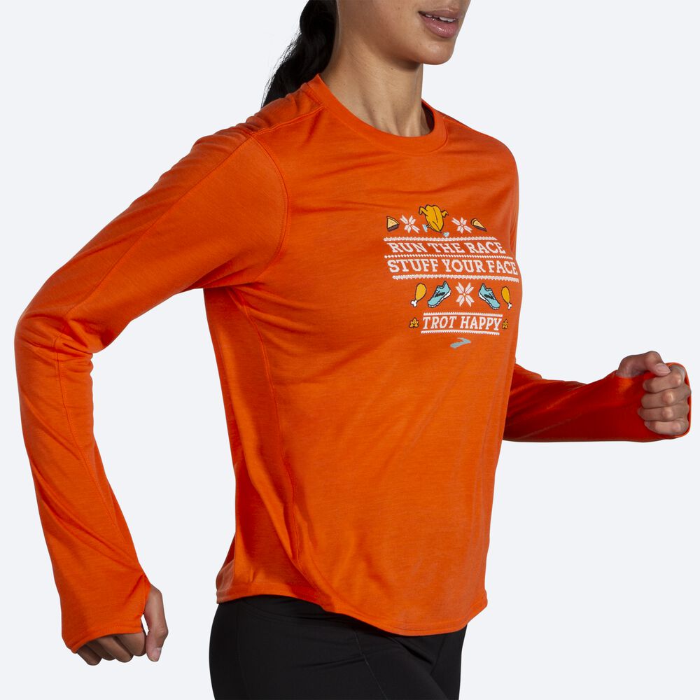 Brooks Distance Grafične Long Sleeve Ženske Majice Oranžne | Slovenija-48502