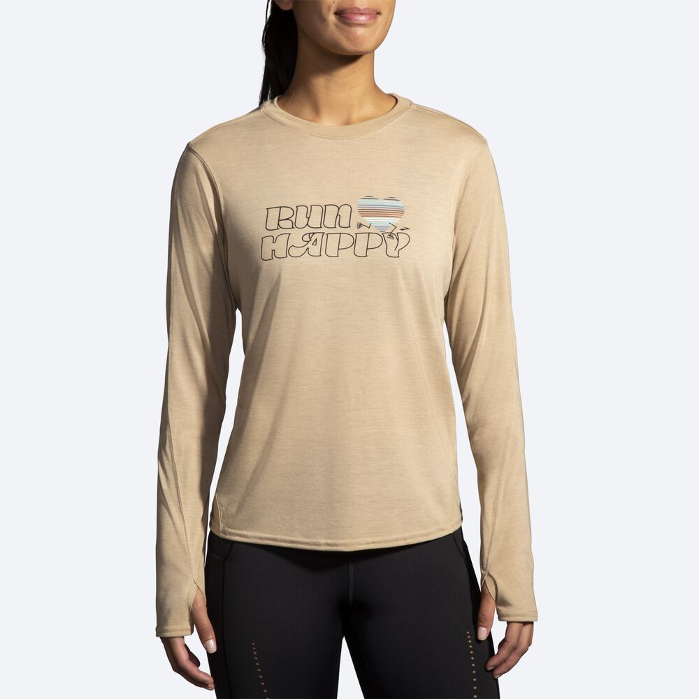 Brooks Distance Grafične Long Sleeve Ženske Majice Bež | Slovenija-65791