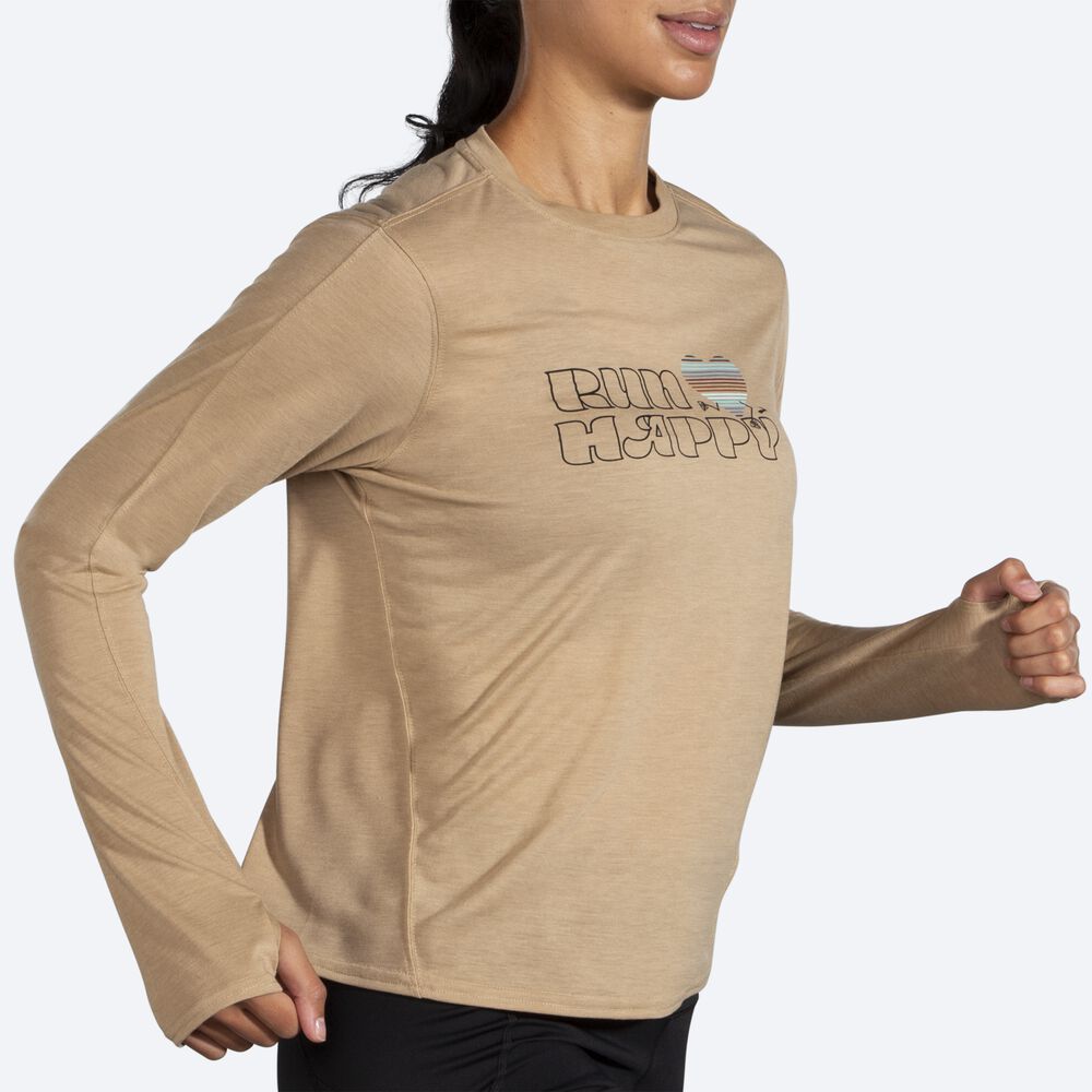 Brooks Distance Grafične Long Sleeve Ženske Majice Bež | Slovenija-65791