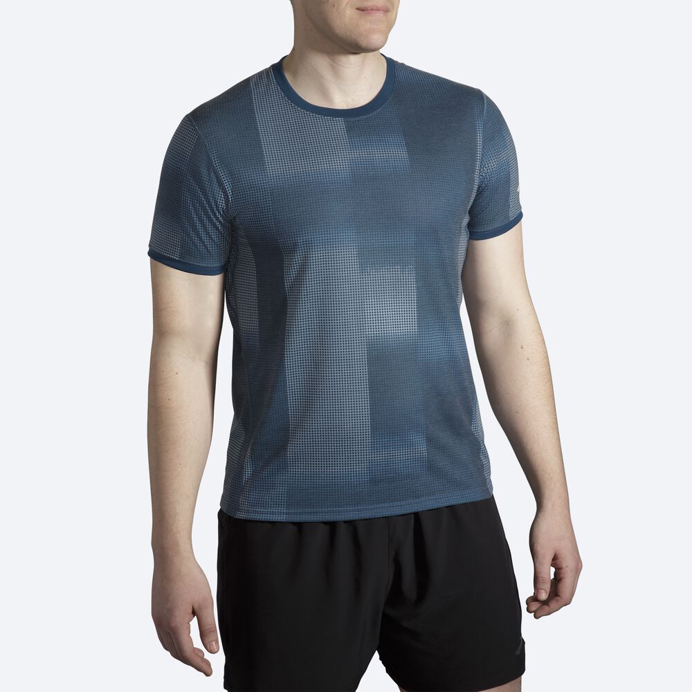 Brooks Distance Grafične Short Sleeve Moški Majice Indigo | Slovenija-08631