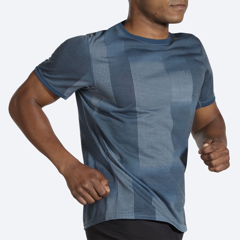 Brooks Distance Grafične Short Sleeve Moški Majice Indigo | Slovenija-08631