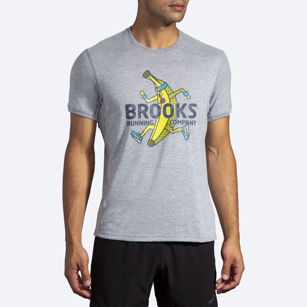 Brooks Distance Grafične Short Sleeve Moški Majice Sive | Slovenija-17046