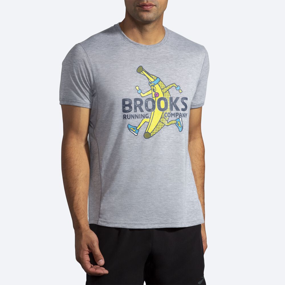 Brooks Distance Grafične Short Sleeve Moški Majice Sive | Slovenija-17046