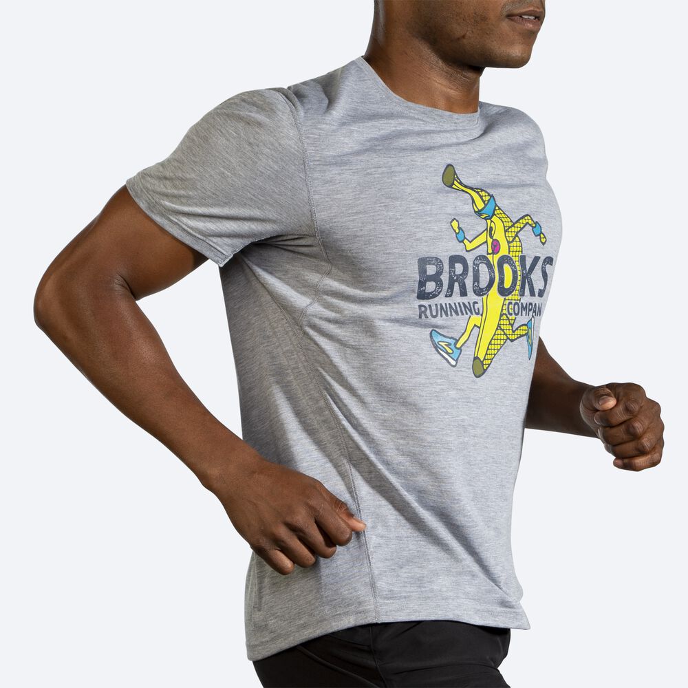 Brooks Distance Grafične Short Sleeve Moški Majice Sive | Slovenija-17046