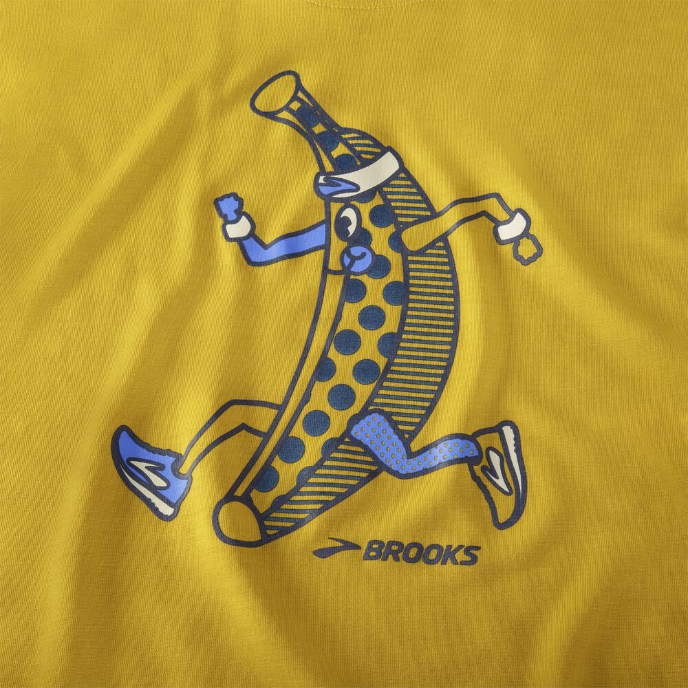 Brooks Distance Grafične Short Sleeve Moški Majice Zlate | Slovenija-20185