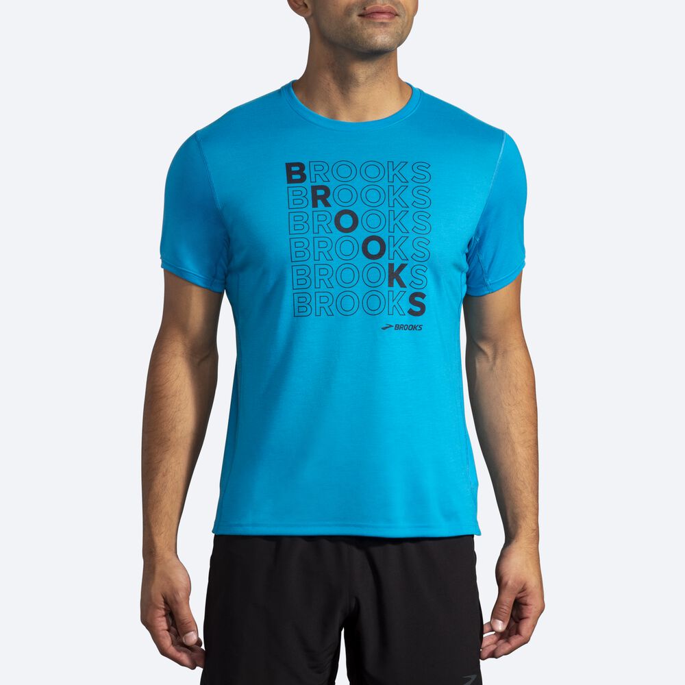 Brooks Distance Grafične Short Sleeve Moški Majice Modre | Slovenija-29653