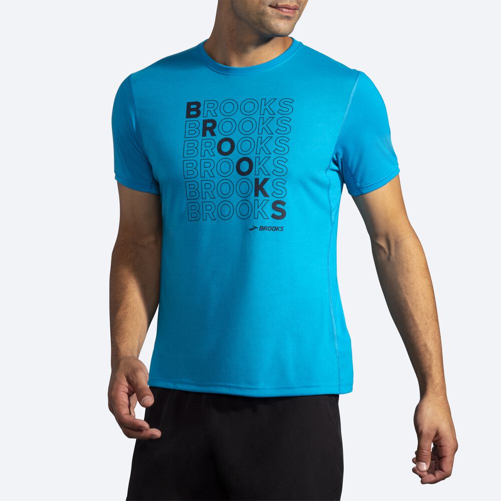 Brooks Distance Grafične Short Sleeve Moški Majice Modre | Slovenija-29653