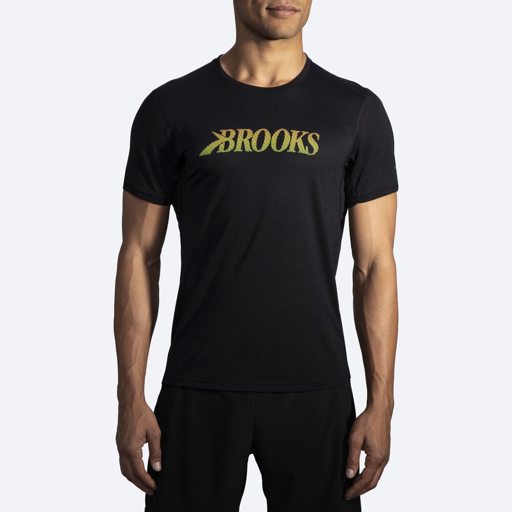 Brooks Distance Grafične Short Sleeve Moški Majice Črne | Slovenija-72605