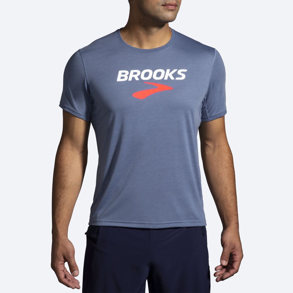 Brooks Distance Grafične Short Sleeve Moški Majice Sive | Slovenija-79426