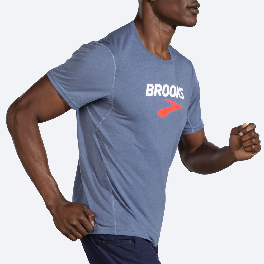 Brooks Distance Grafične Short Sleeve Moški Majice Sive | Slovenija-79426