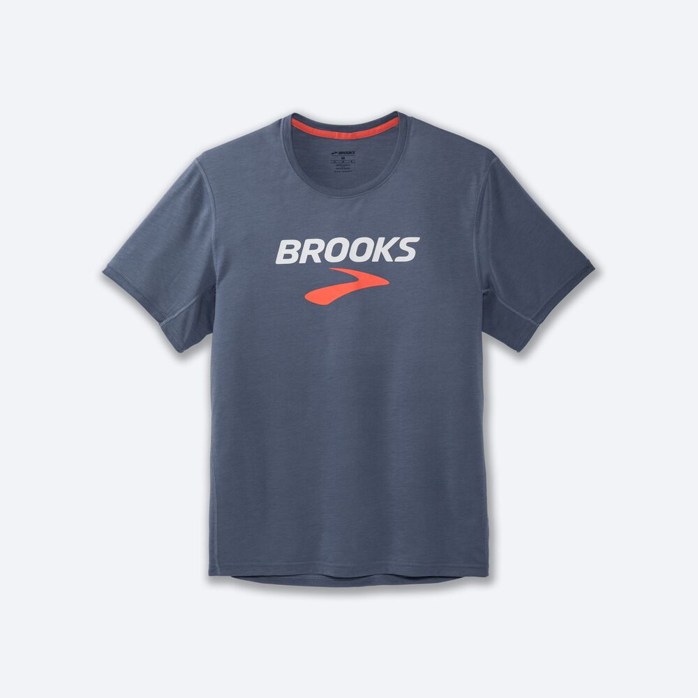 Brooks Distance Grafične Short Sleeve Moški Majice Sive | Slovenija-79426