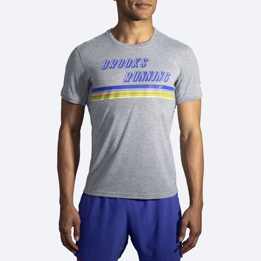 Brooks Distance Grafične Short Sleeve Moški Majice Sive | Slovenija-95248