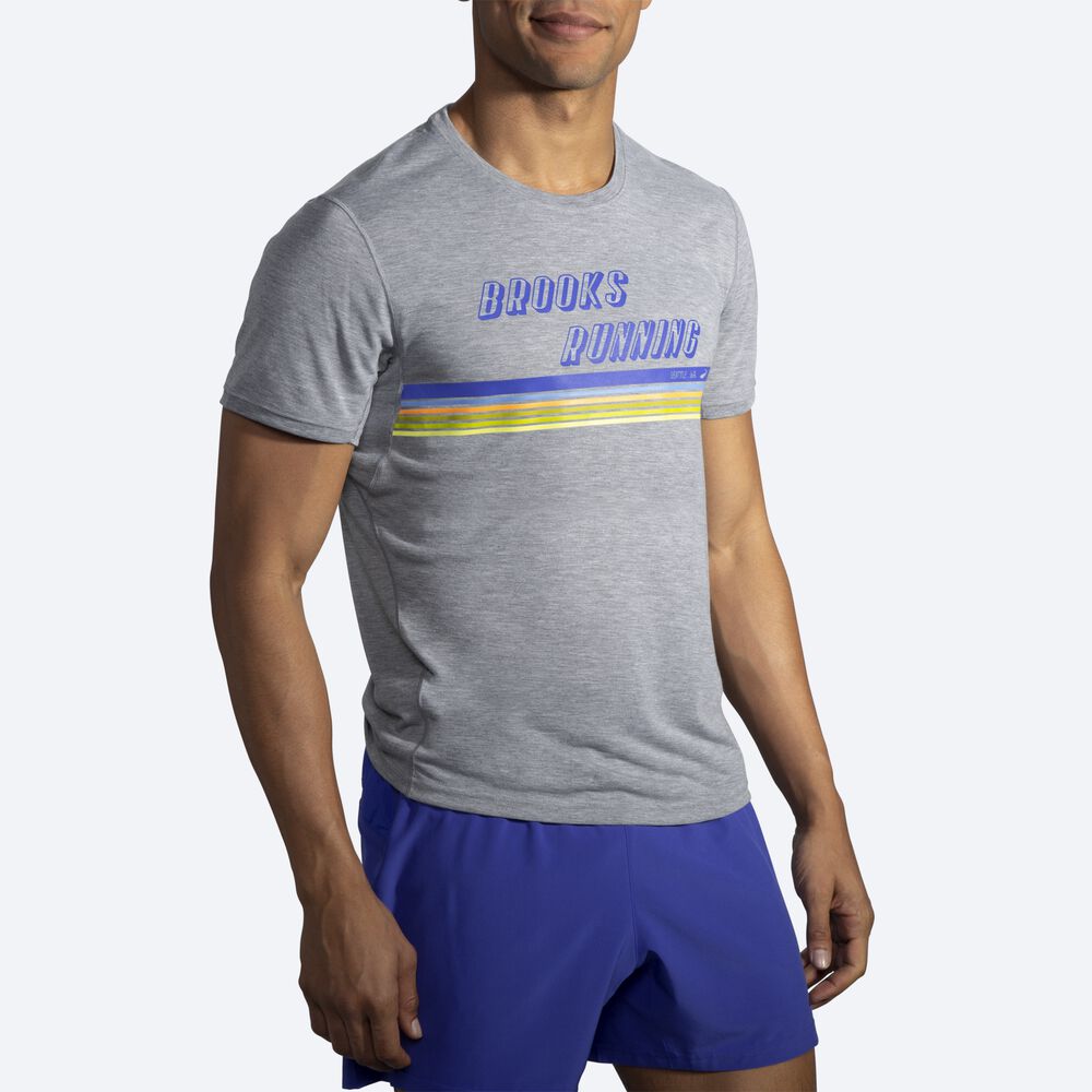 Brooks Distance Grafične Short Sleeve Moški Majice Sive | Slovenija-95248