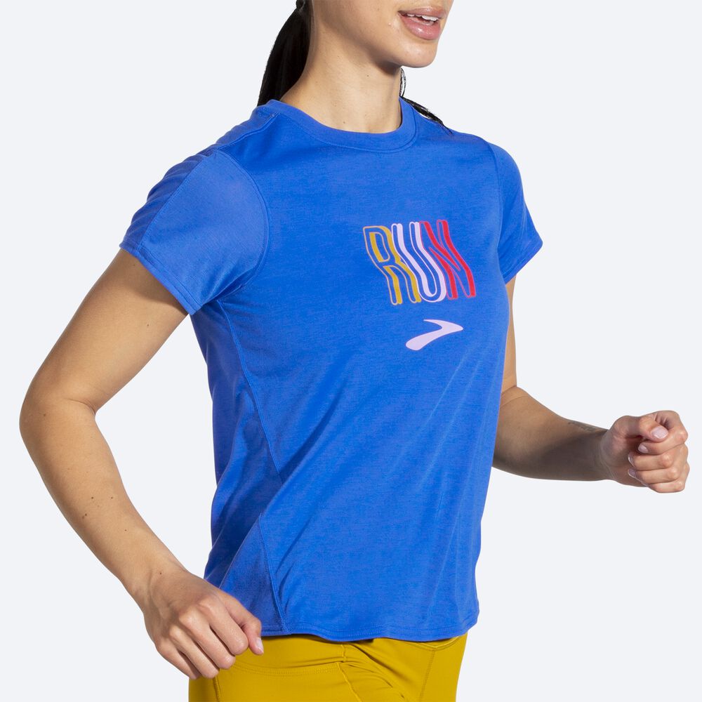 Brooks Distance Grafične Short Sleeve Ženske Majice Modre | Slovenija-28194