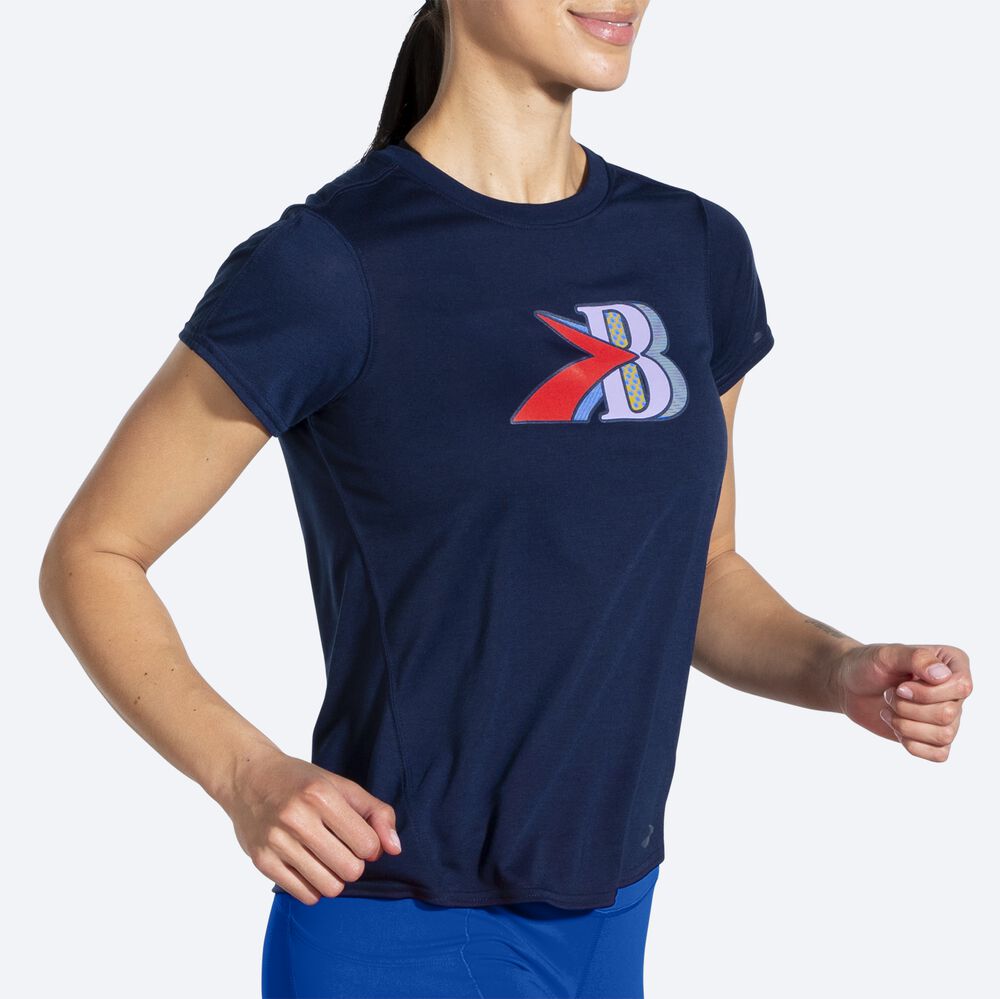 Brooks Distance Grafične Short Sleeve Ženske Majice Temno Modre | Slovenija-53901