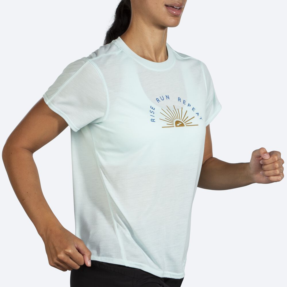 Brooks Distance Grafične Short Sleeve Ženske Majice Modre | Slovenija-60798