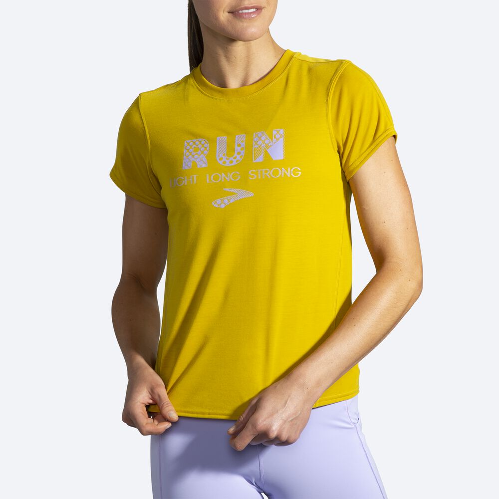 Brooks Distance Grafične Short Sleeve Ženske Majice Zlate | Slovenija-61789