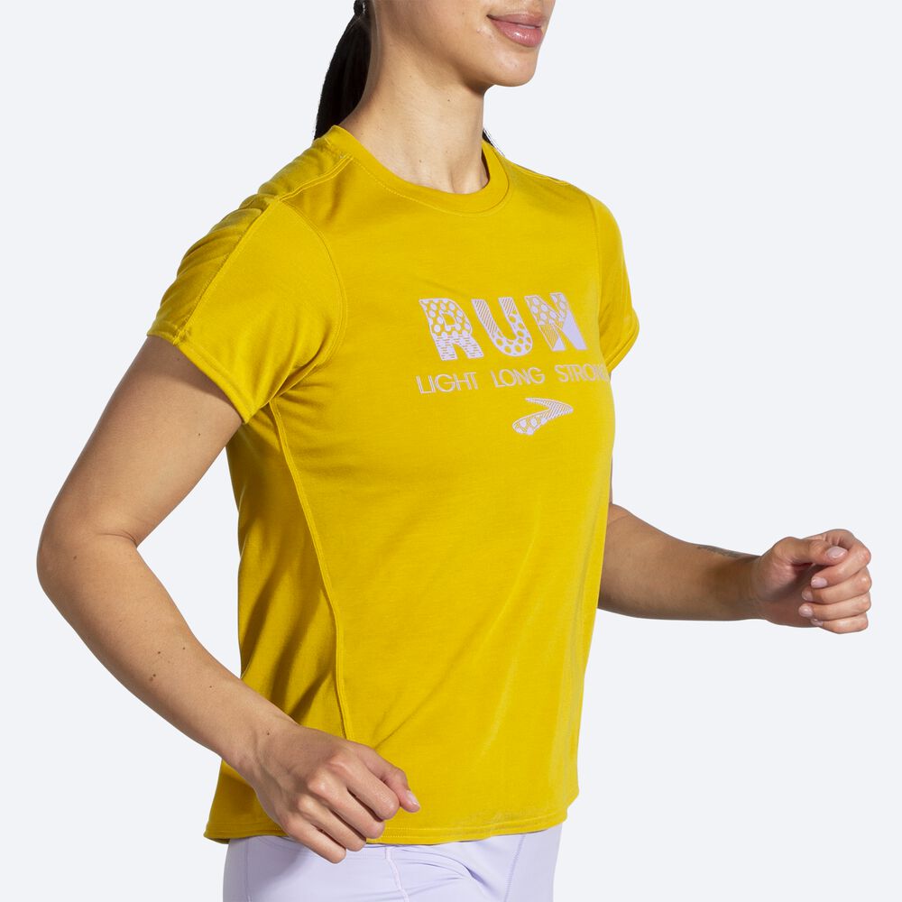 Brooks Distance Grafične Short Sleeve Ženske Majice Zlate | Slovenija-61789