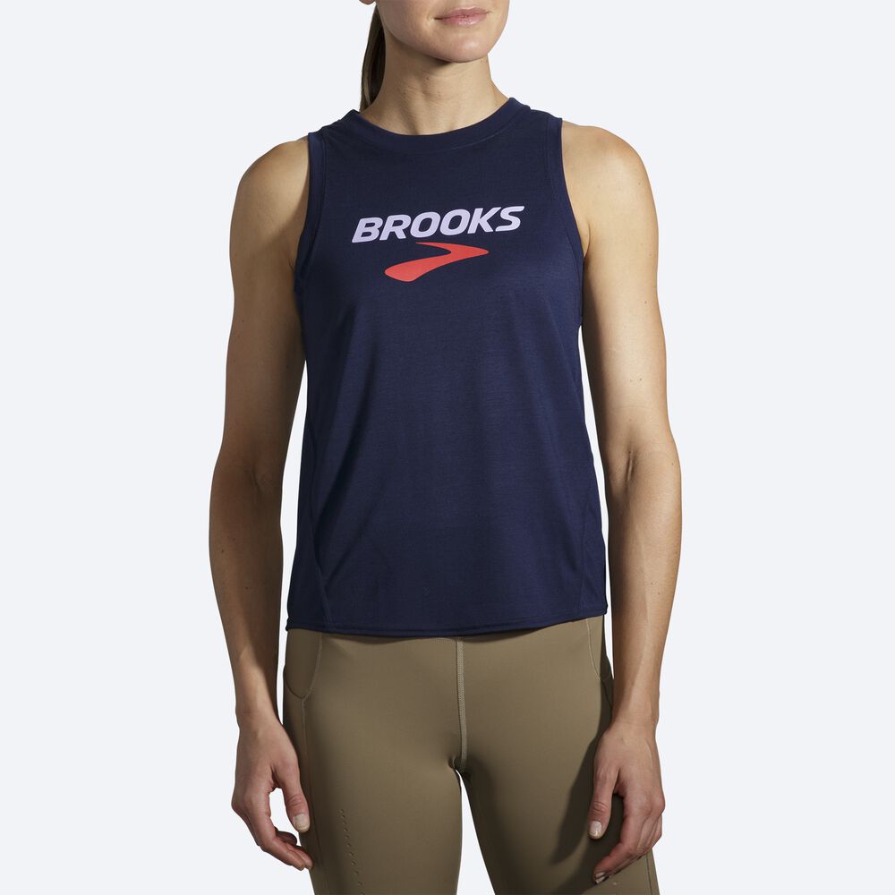 Brooks Distance Grafične Ženske Majice Brez Rokavov Temno Modre | Slovenija-57024