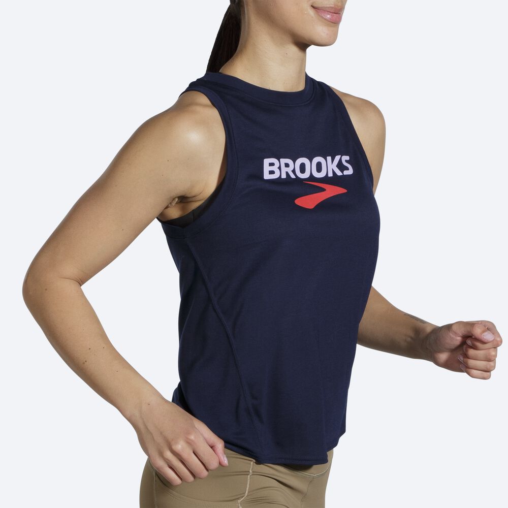 Brooks Distance Grafične Ženske Majice Brez Rokavov Temno Modre | Slovenija-57024