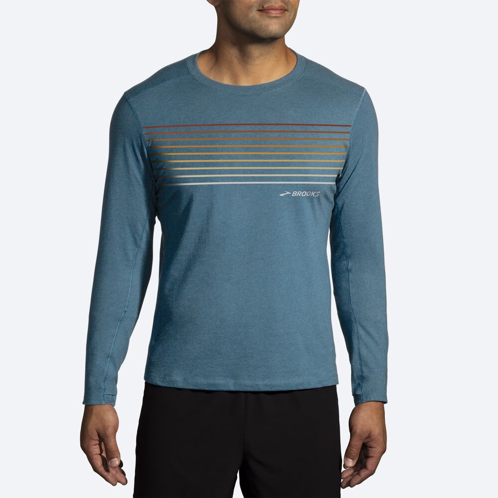 Brooks Distance Long Sleeve 2.0 Moški Majice Modre | Slovenija-18970