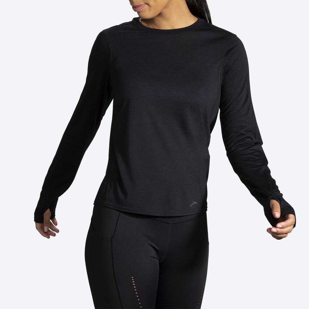 Brooks Distance Long Sleeve Ženske Majice Črne | Slovenija-97461