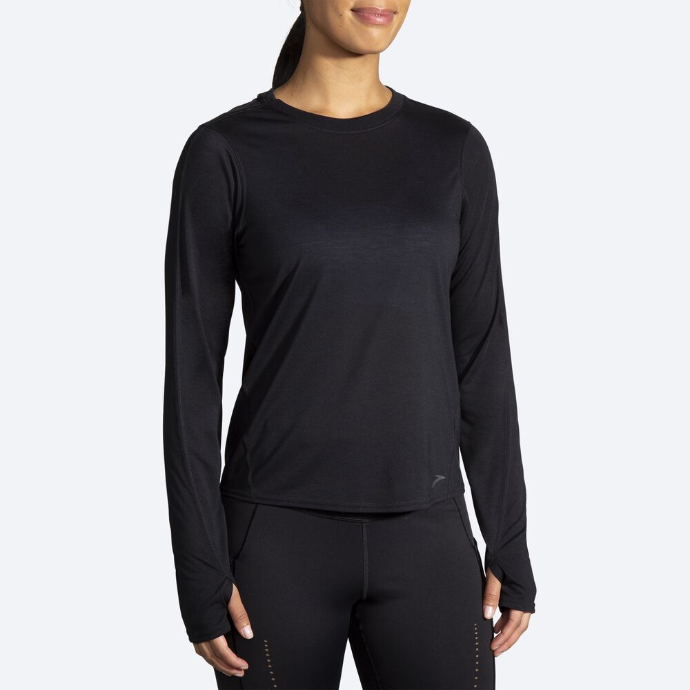 Brooks Distance Long Sleeve Ženske Majice Črne | Slovenija-97461