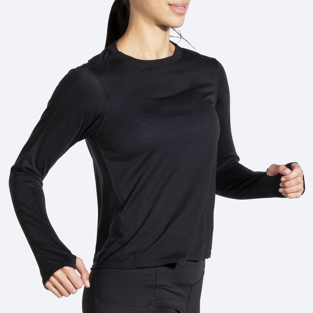 Brooks Distance Long Sleeve Ženske Majice Črne | Slovenija-97461