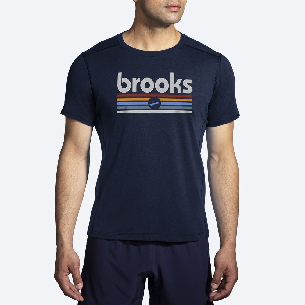 Brooks Distance Short Sleeve 2.0 Moški Majice Temno Modre | Slovenija-52930