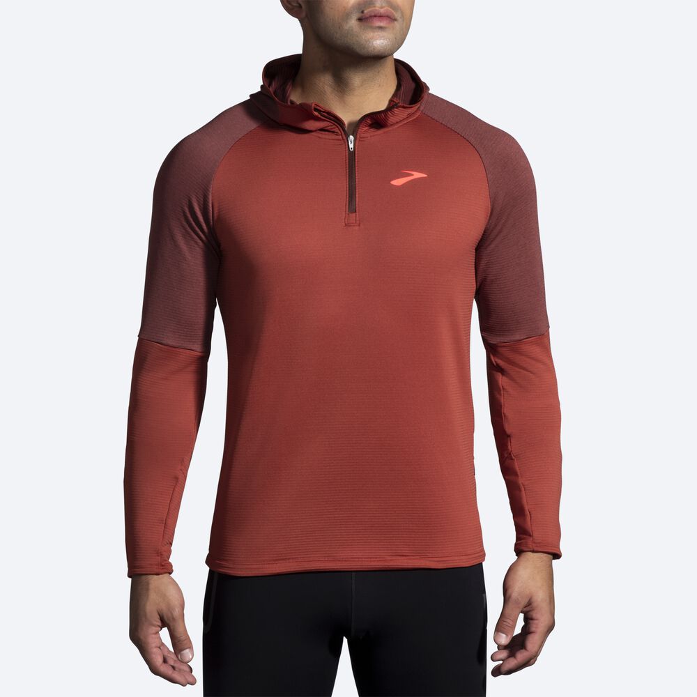 Brooks Notch Thermal 2.0 Moški Puloverji s Kapuco Bakrene Temno Bakrene | Slovenija-52318