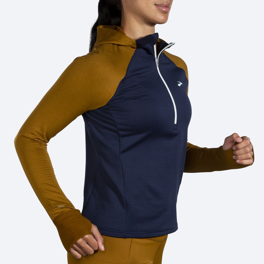 Brooks Notch Thermal 2.0 Ženske Puloverji s Kapuco Olivno Zelene Temno Modre Modre | Slovenija-94726