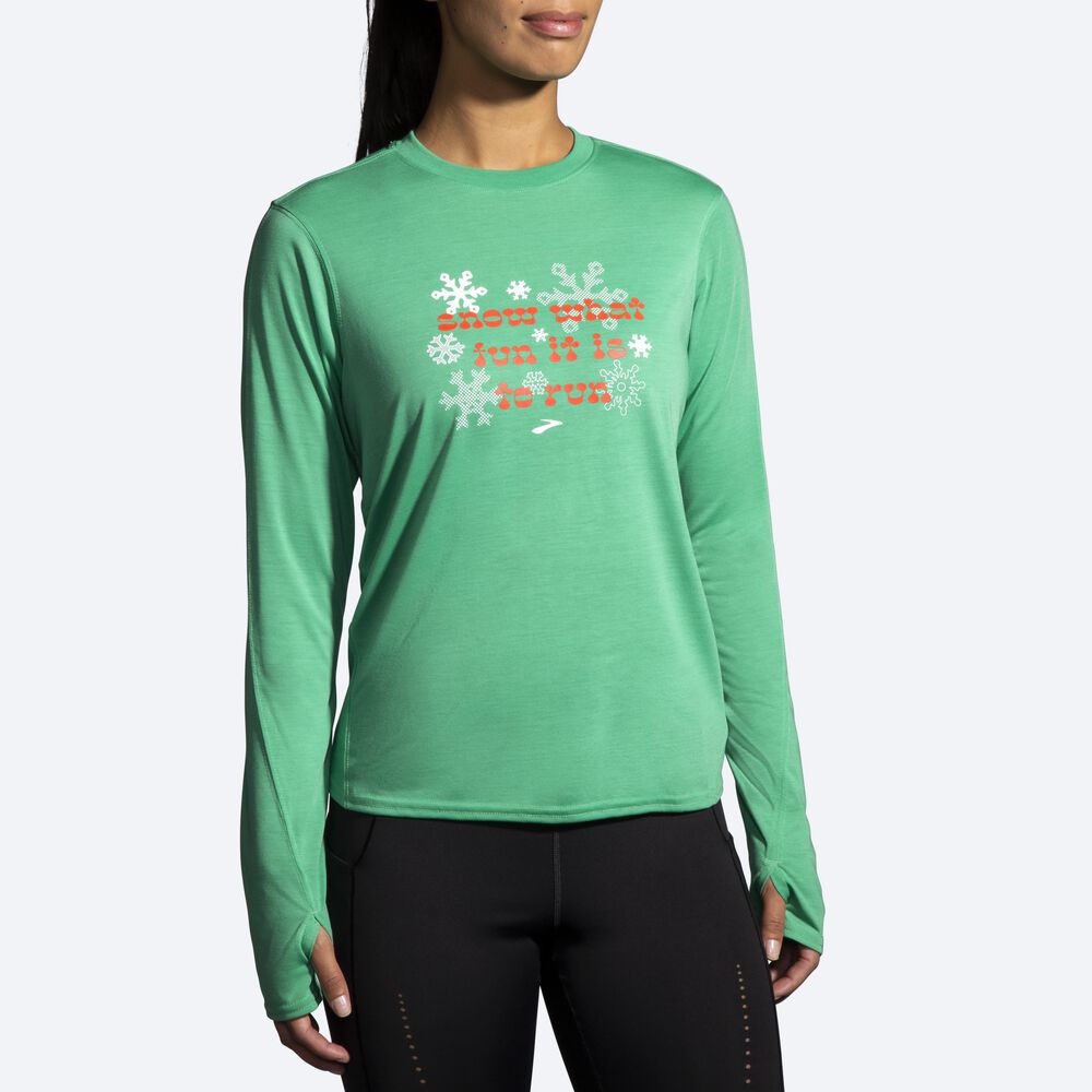 Brooks Run Merry Distance Grafične Long Sleeve Ženske Majice Zelene | Slovenija-21386