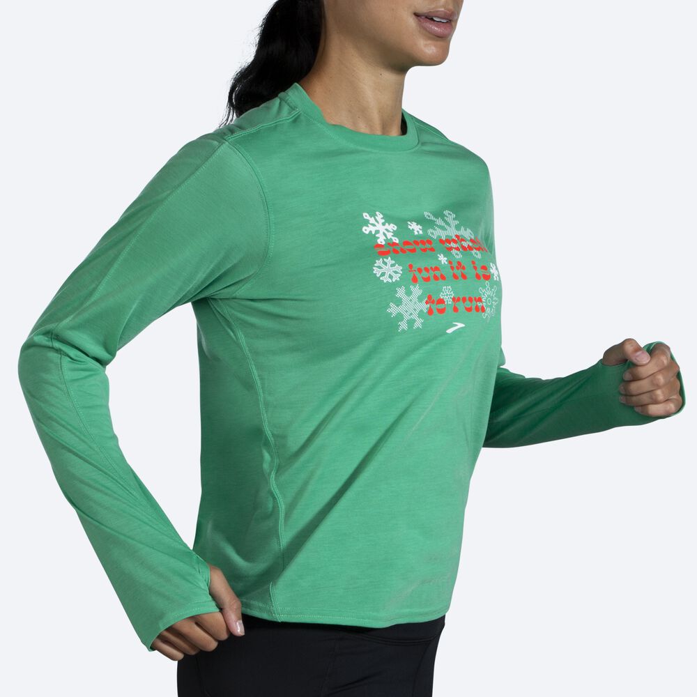 Brooks Run Merry Distance Grafične Long Sleeve Ženske Majice Zelene | Slovenija-21386