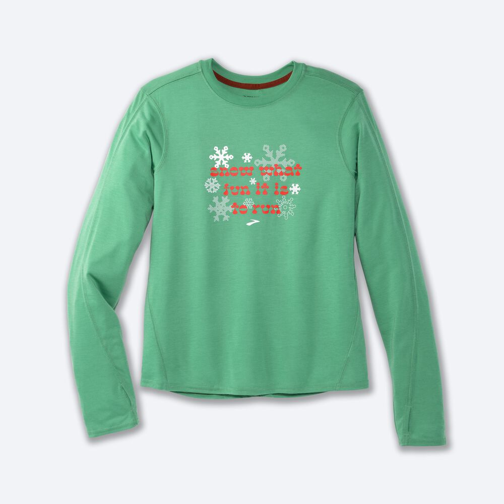 Brooks Run Merry Distance Grafične Long Sleeve Ženske Majice Zelene | Slovenija-21386