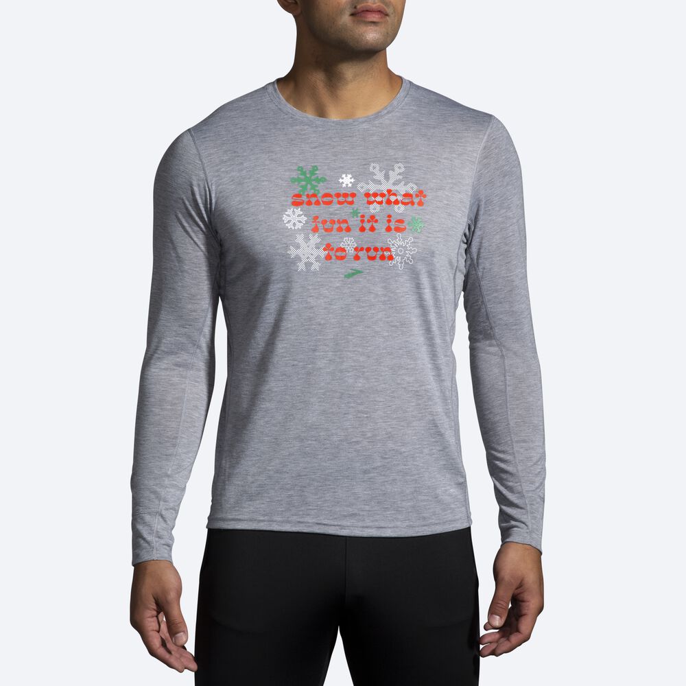 Brooks Run Merry Distance Grafične Long Sleeve Moški Majice Sive | Slovenija-71935