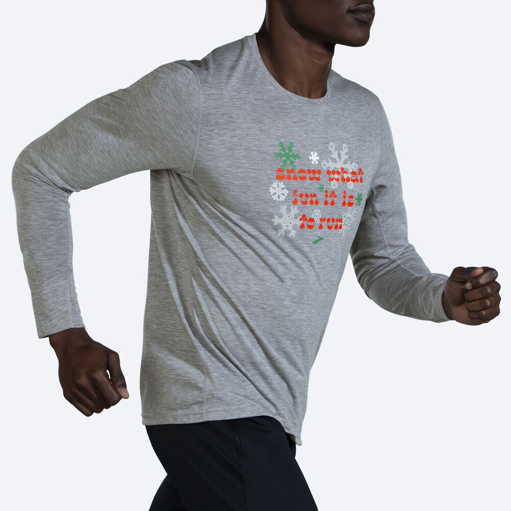 Brooks Run Merry Distance Grafične Long Sleeve Moški Majice Sive | Slovenija-71935