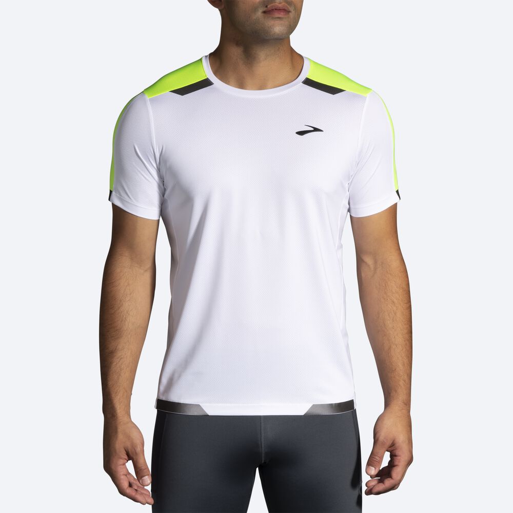 Brooks Run Visible Short Sleeve Moški Majice Bele | Slovenija-38942